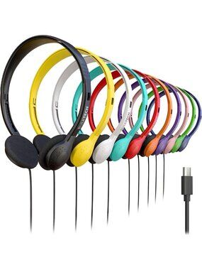 10-Pack Wired On-Ear Headphones with USB-C Connector, Bulk Audio Set